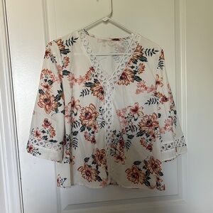 SHEIN Cream Bell Sleeve Blouse with Embellished Boxy Style